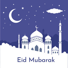 Illustration of Eid Mubarak greeting with illuminated lamp