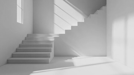 Fototapeta premium Minimalist Abstract Interior Design Space with White Walls and Stairs for Natural Light and Climate Change Awareness