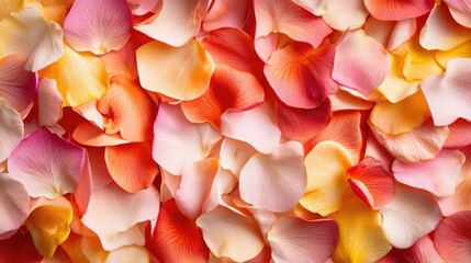 Colorful Rose Petals Background in Soft Pastel Shades Ideal for Romantic Themes with Ample Copy Space for Text and Graphics