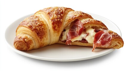 Delicious Croissant Stuffed with Savory Prosciutto and Creamy Cheese Perfect for Breakfast or Snack