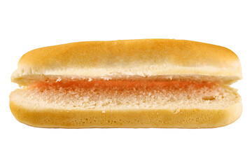 Empty or open hot dog bun  isolated white background, transparent background, png file