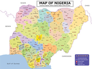 Obraz premium African Countries Geography Political map. Political map of country with capital, province or state capital, major cities and town.