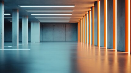 Fototapeta premium Striking contemporary parking structure with minimalist geometric design featuring a dynamic LED facade that creates an abstract futuristic lighting display