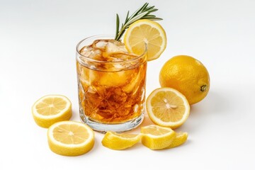 Fototapeta premium Iced tea with lemon and rosemary.