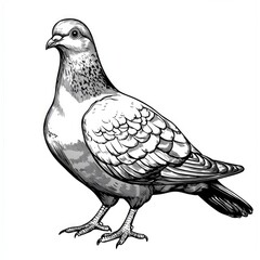 Fototapeta premium Majestic Pigeon: A Black and White Detailed Drawing of a Bird