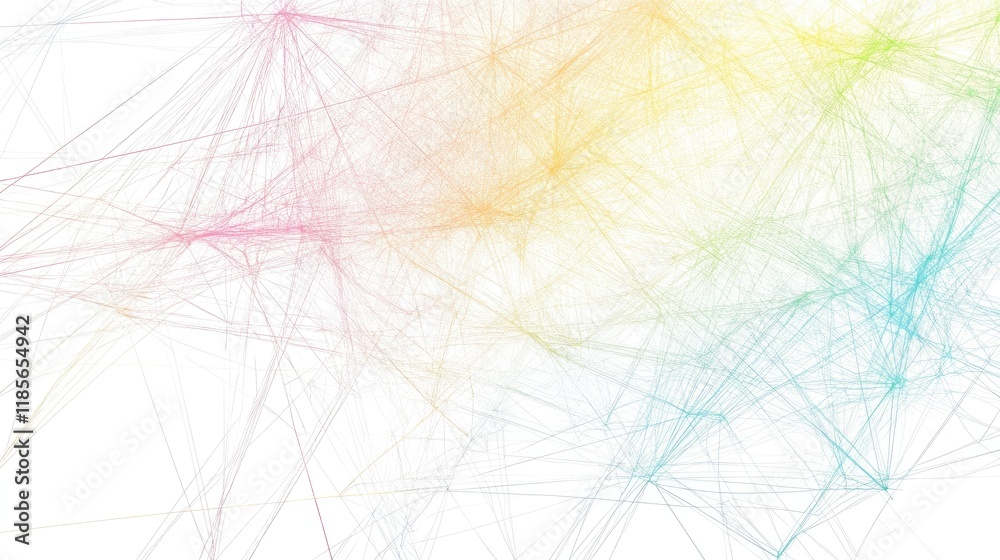 Poster a graphic representation of intersecting lines forming a complex web pattern, rendered in soft paste