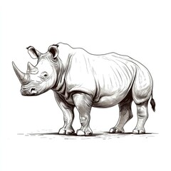 Fototapeta premium Majestic Rhino: A Detailed Line Drawing of a Powerful Creature