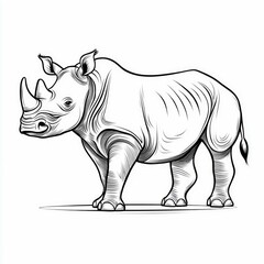 Obraz premium Majestic Rhino: A Stunning Black and White Line Art Drawing of a Rhinoceros