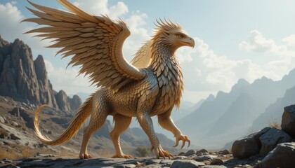 mythical creature dragons and griffin in misty forest; suitable for fantasy book covers, gaming backgrounds, and mythical creature designs.