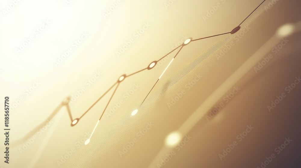 Poster a minimalist line chart with smooth curves and highlighted data points, on a light background with s
