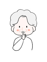 秘密のポーズをするかわいいおばあちゃん