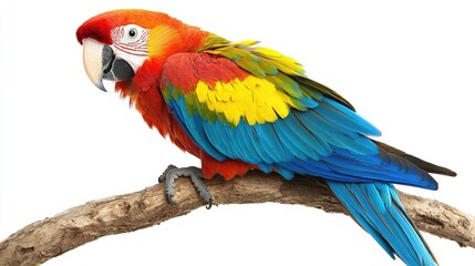 Fototapeta premium A vibrant parrot perched on a branch showcasing its colorful feathers.
