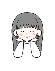 ほっぺたに手をあててにっこり笑う女性のイラスト