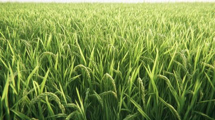 Fototapeta premium Vibrant Green Rice Field in Countryside Agriculture Landscape Under Soft Natural Light