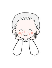 Obraz premium ほっぺたに手を添えてにっこり笑顔のかわいいおじいちゃん