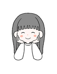 ほっぺたに手をあててにっこり笑う女性のイラスト