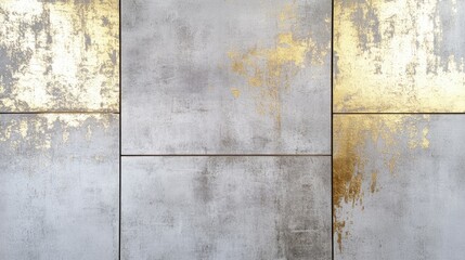Modern concrete wall texture with gold accents ceramic tile panel surface for elegant interior design and construction backgrounds.
