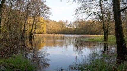 Fototapeta premium Flooded Forest Landscape Reflecting Natural Beauty and Encouraging Conservation Awareness