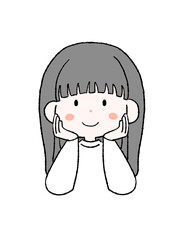 ほっぺたに手をあてて微笑む女性のイラスト