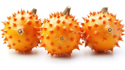 Three ripe kiwano fruits on a white background