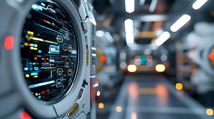 Futuristic High Tech Automated Storage and Inventory Tracking System with Digital Displays LED Lighting and Advanced Data Analytics for Efficient Warehouse Management and Logistics