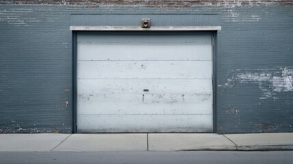 Industrial garage door against textured brick wall with copyspace for design or advertising use showcasing vintage urban aesthetic.