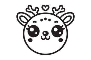 Cute cartoon reindeer face line art