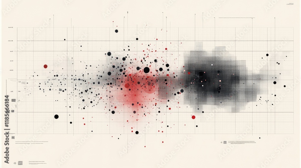 Poster a scatter plot chart analyzing stock correlations, with data points spread across a grid, emphasizin
