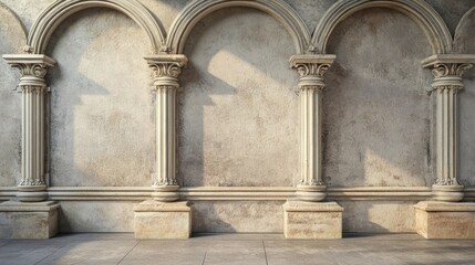 Obraz premium Luxurious Antique Architecture with Arched Columns and Detailed Stone Walls Ideal for Historic and Elegant Backgrounds