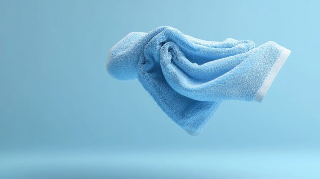 Blue Towel Floating Mockup on Soft Blue Background for Product Design and Advertising Use