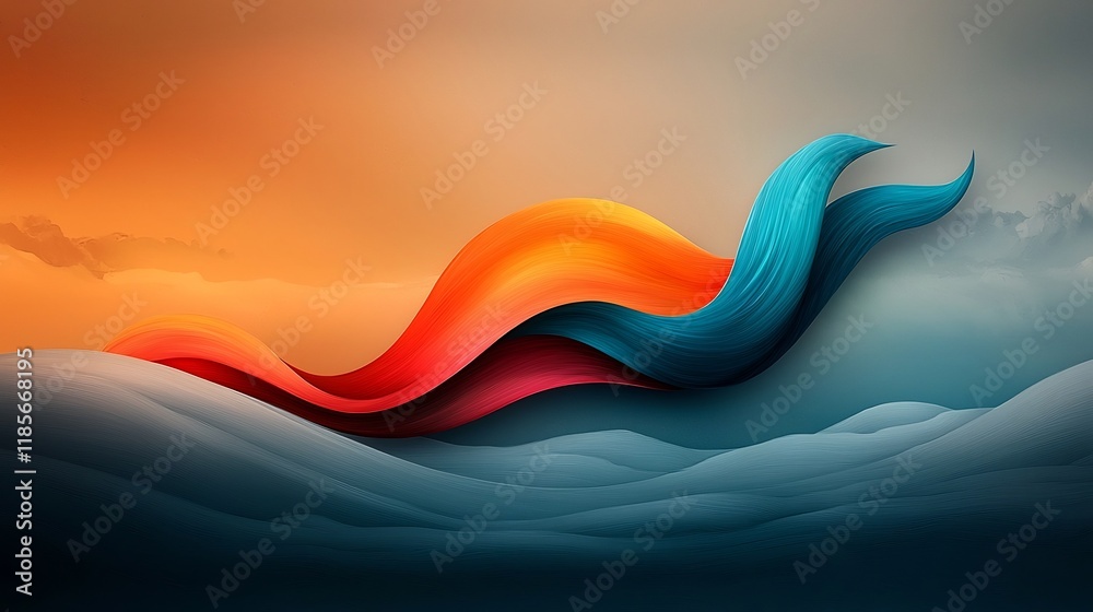 Poster captivating abstract art showcasing a vibrant undulating iridescent shape flowing and pulsating with