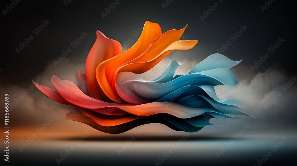 Poster captivating abstract art showcasing a vibrant undulating iridescent shape flowing and pulsating with