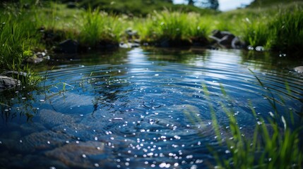 Fototapeta premium Natural Spring Pool: A natural swimming pool fed by a spring, with cool, crystal-clear water, making it a popular spot to cool off and unwind during summer months. 