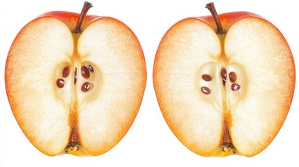 Two Halves of a Red Apple Showing Seeds and Core on White Background