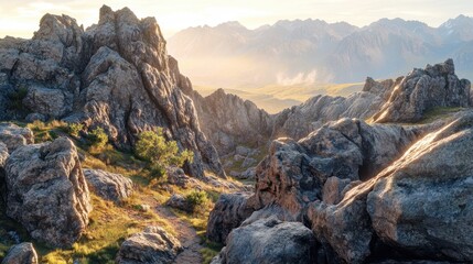 Gorgeous national park sunset. A delightful view with stones illuminated by evening light. Traveling concept.

