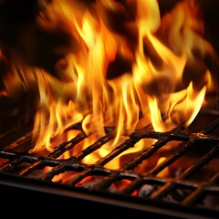Photo of a Grill with Vibrant Flames During a Barbecue