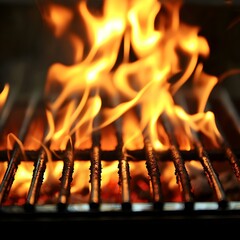 Photo of a Grill with Vibrant Flames During a Barbecue