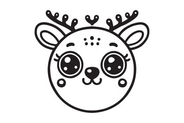 Cute cartoon reindeer face line art