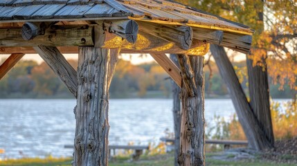 Fototapeta premium Rustic Pavilion: A warm and inviting wooden pavilion, perfect for hosting small, intimate events or gatherings, with a rustic charm and natural beauty. 
