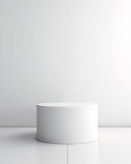 White Cylindrical Pedestal on Seamless Floor and Wall Background with Soft Lighting

