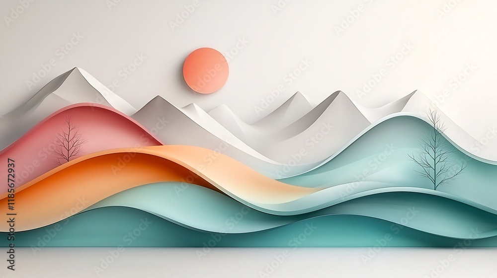 Poster enchanting abstract design displaying a serene iridescent wavy composition shimmering with a mesmeri