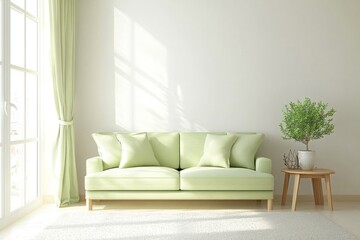 Light green sofa in minimalist living room.