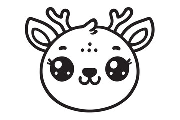 Cute cartoon reindeer face line art