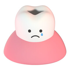 泣き顔をした虫歯と歯茎のキャラクターの3Dイラスト