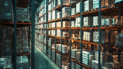 Inventory management action in modern warehouse business environment indoor viewpoint logistics concept