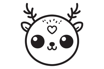 Cute cartoon reindeer face line art