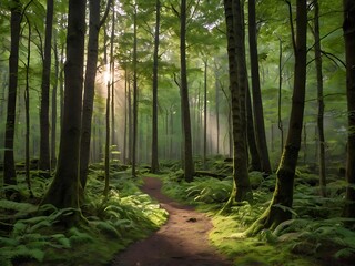 Obraz premium A beautiful serene green forest color images background