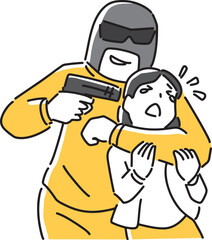 女性に銃を突きつける犯人