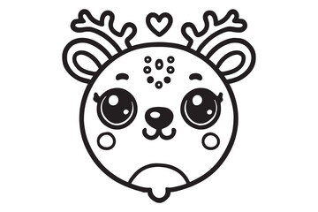 Cute cartoon reindeer face line art