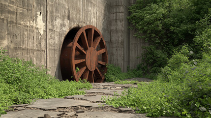 Abandoned hydro turbine highlighting industrial neglect